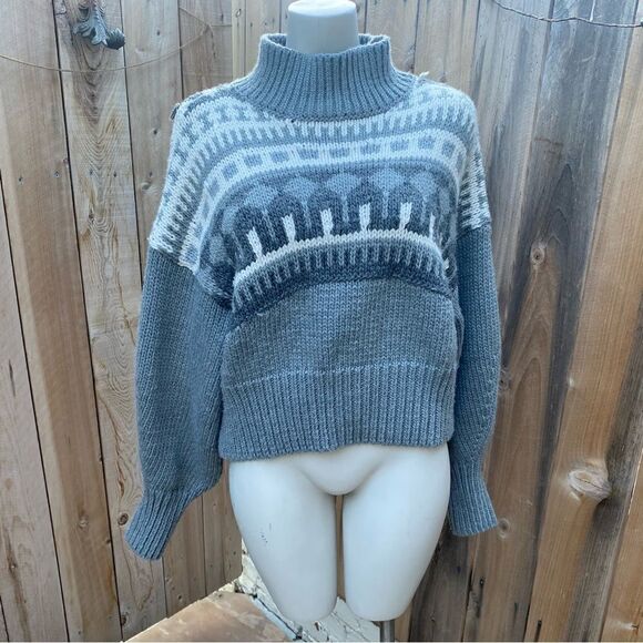 Pringle Of Scotland H&M Jacquard-knit Gray Turtleneck Sweater Size Small - Picture 1 of 8